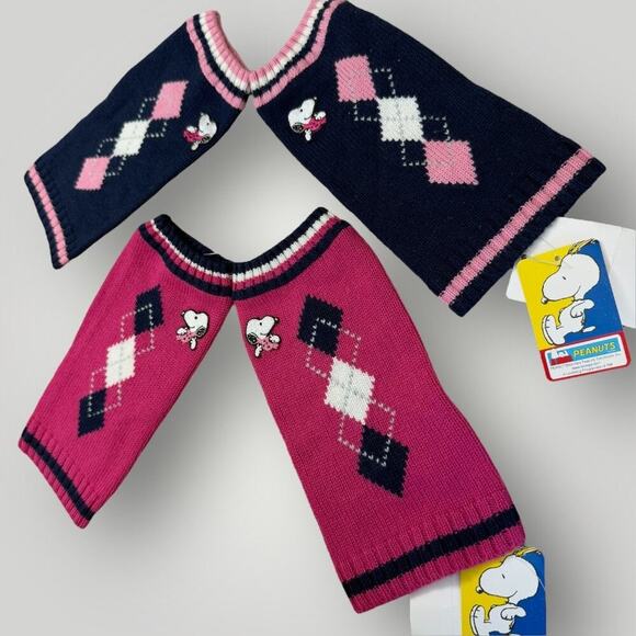 Peanuts Wool Blend Knitted Socks Calf Leg Warmers 2 Pairs Set One Size Pink Navy - Picture 2 of 11